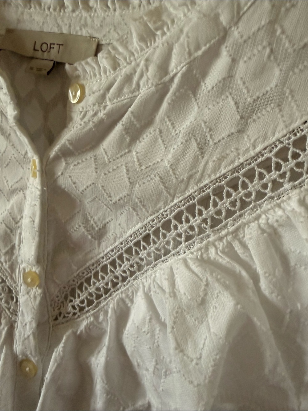 LOFT White Ruffled Lace-Trim Button-Front Blouse - Picture 5 of 5